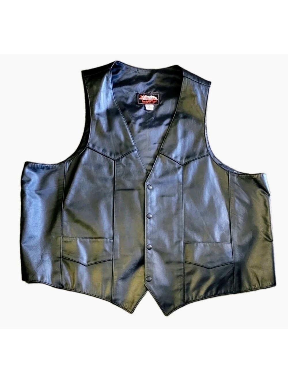 Hillside USA Vest Size 60/L Men Black Leather Snap Closure Lace-up Sides USA